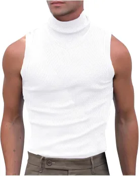 Men's Tank Tops Mock Turtleneck Sweater Sleeveless Casual Basic Pullover Sweater Ribbed Knit Pullover Sport Solid Tee
