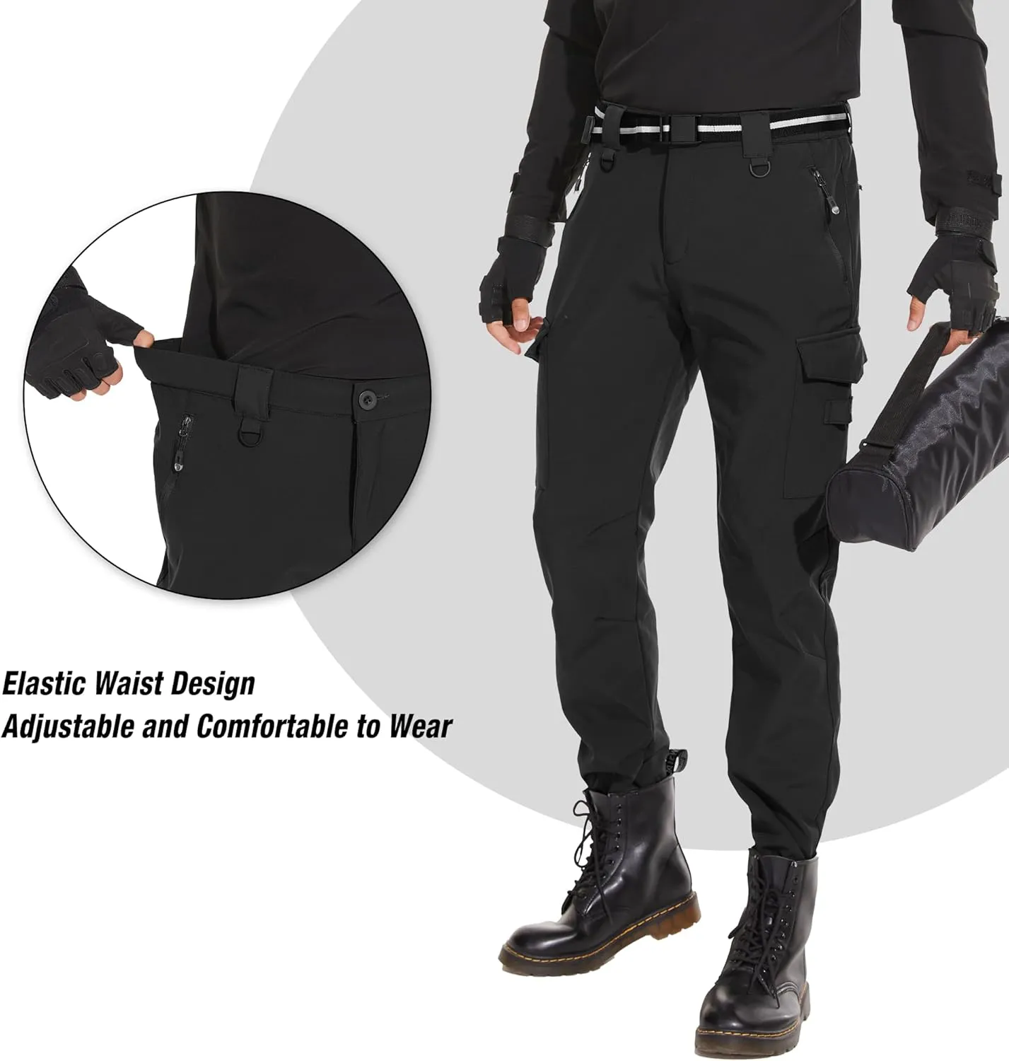 MOURCE Mens Fleece Lined Hiking Pants Waterproof - Insulated Outdoor Snow Ski Pants for Men