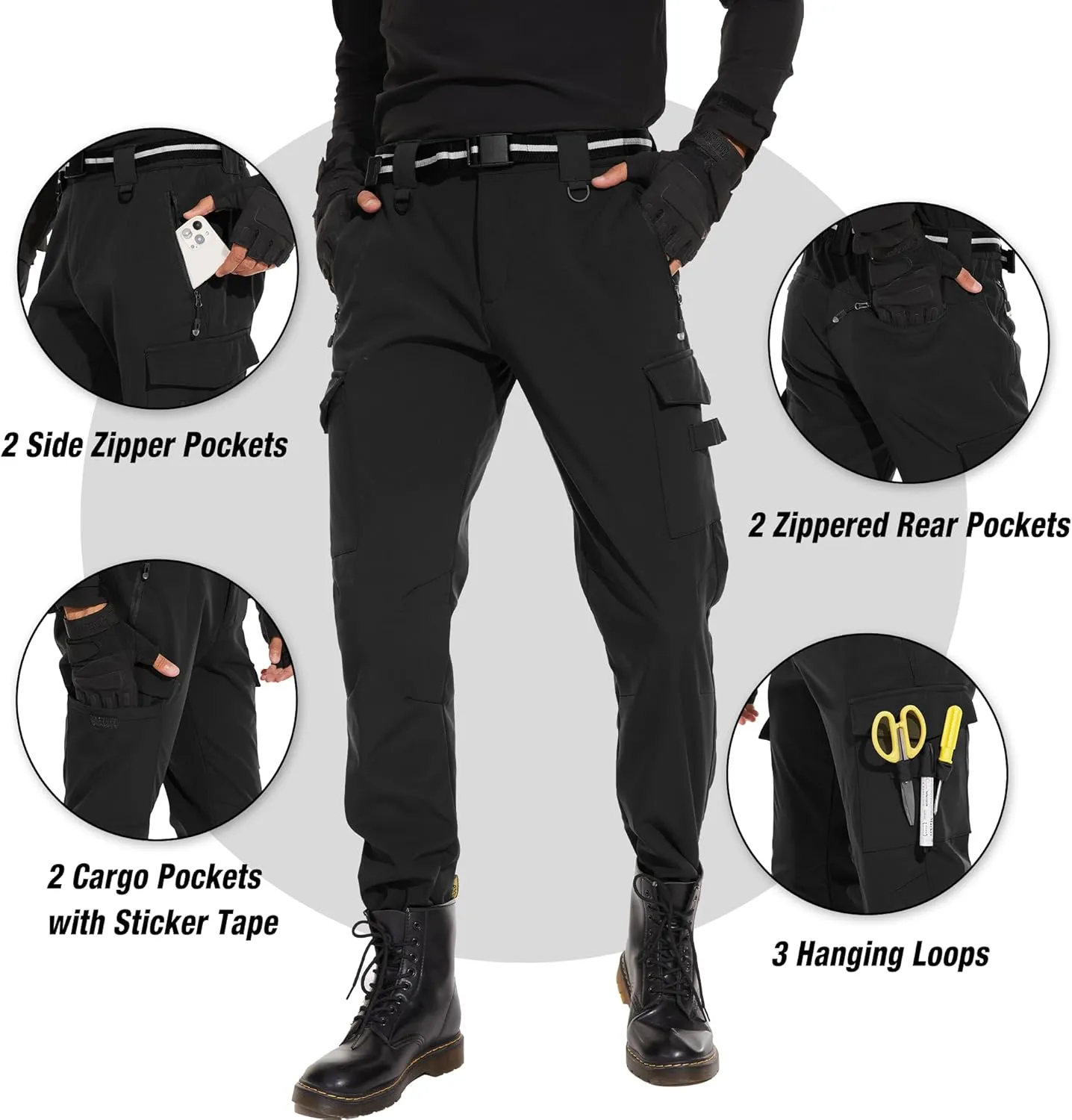 MOURCE Mens Fleece Lined Hiking Pants Waterproof - Insulated Outdoor Snow Ski Pants for Men