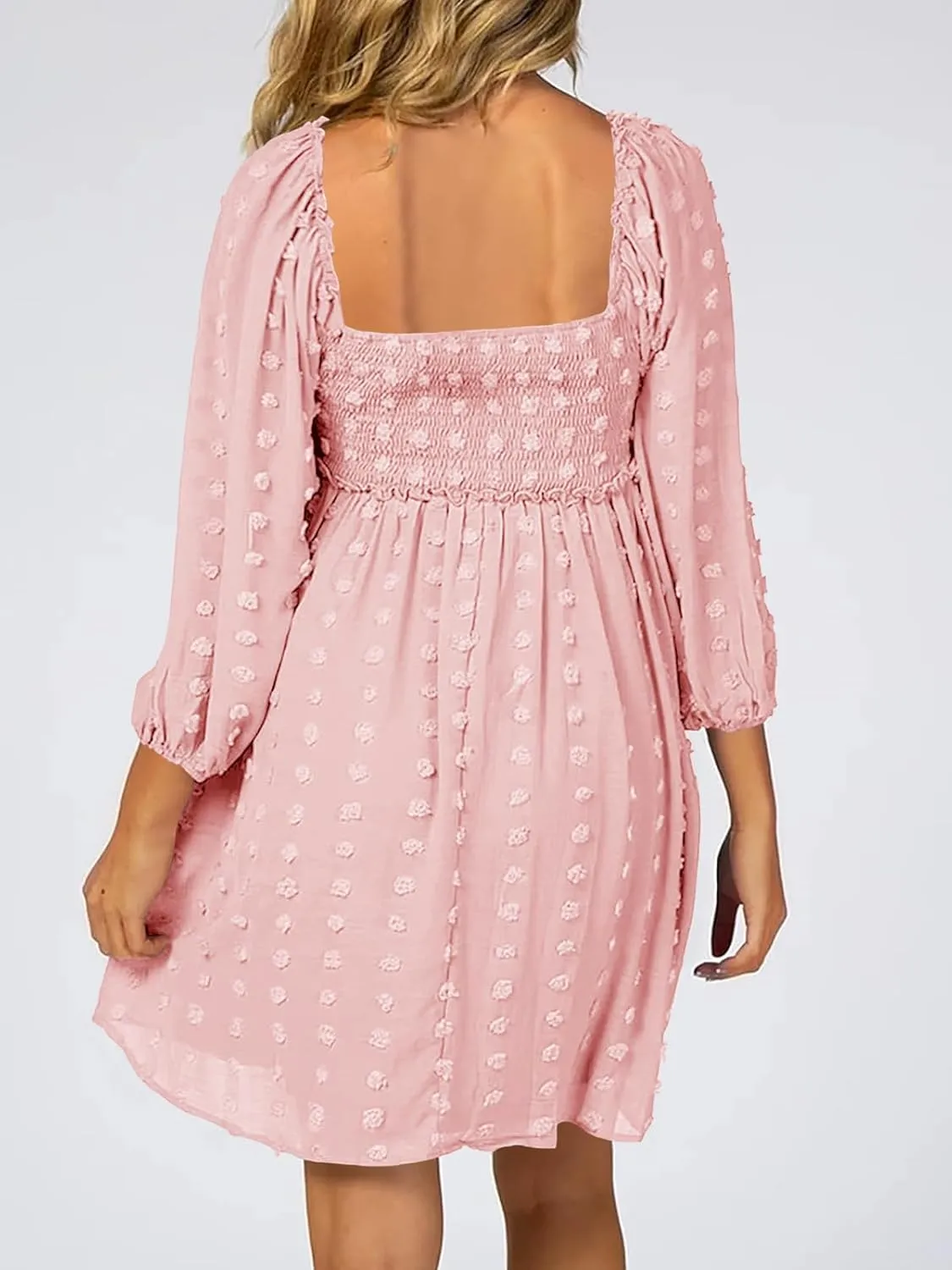 Ofenbuy Women's Long Sleeve Maternity Dress Square Neck Swiss Dot Casual Loose Short Dresses