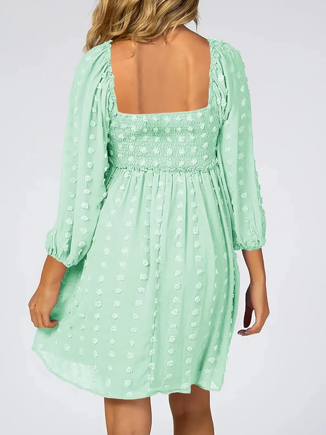 Ofenbuy Women's Long Sleeve Maternity Dress Square Neck Swiss Dot Casual Loose Short Dresses