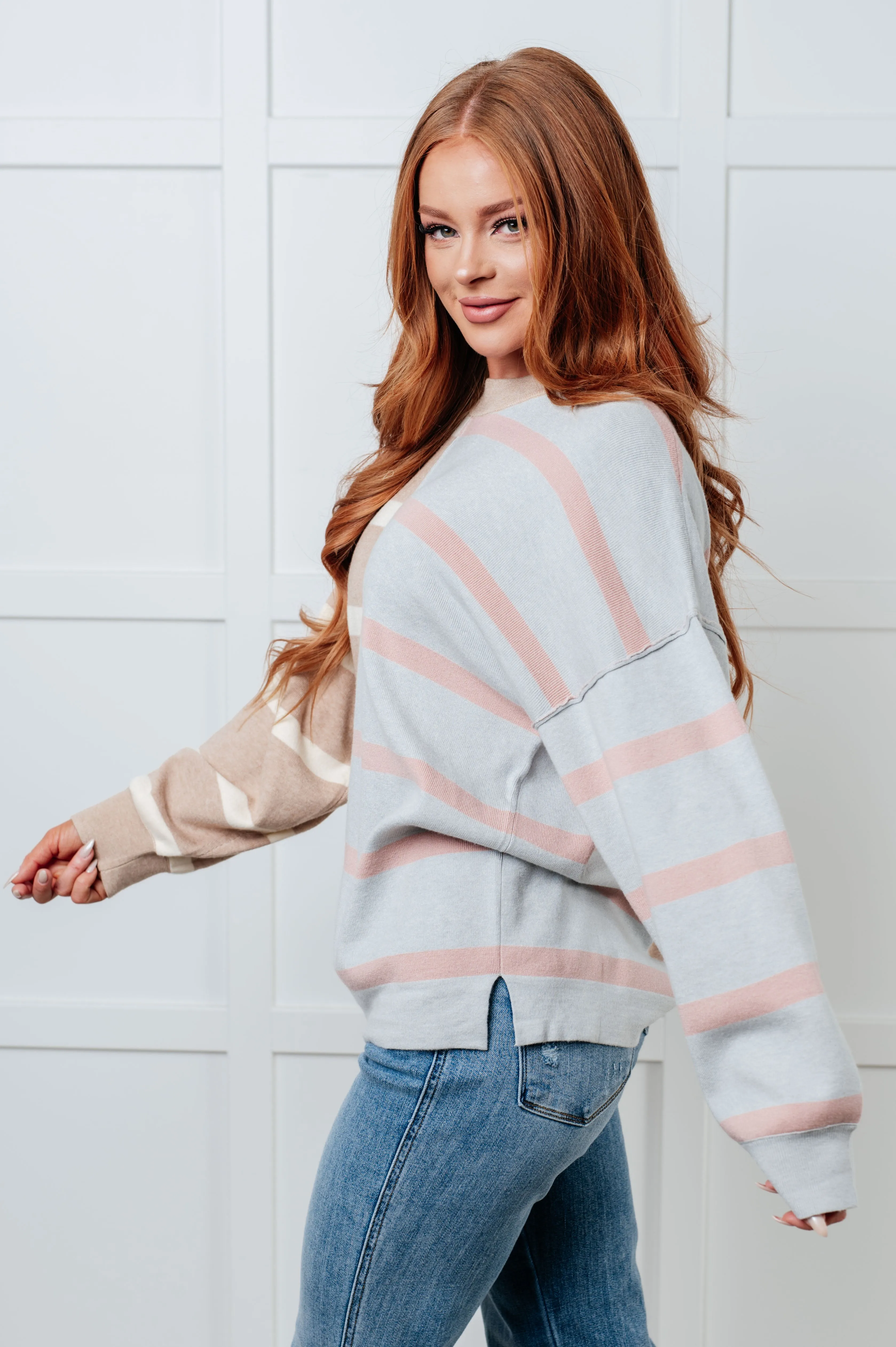 One Eleven North Exceptional Thought Striped Patchwork Sweater