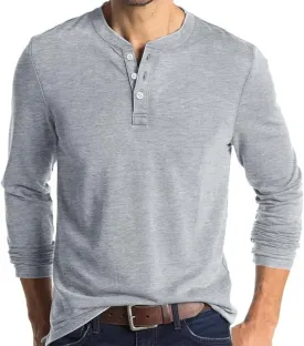 Opomelo Men's Henley Shirts Long Sleeve Casual Lightweight Pullover Shirts Fashion Slim Fit Button T-Shirts