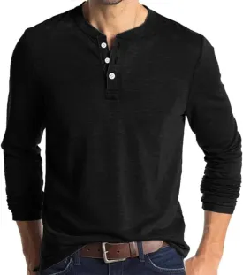 Opomelo Men's Henley Shirts Long Sleeve Casual Lightweight Pullover Shirts Fashion Slim Fit Button T-Shirts