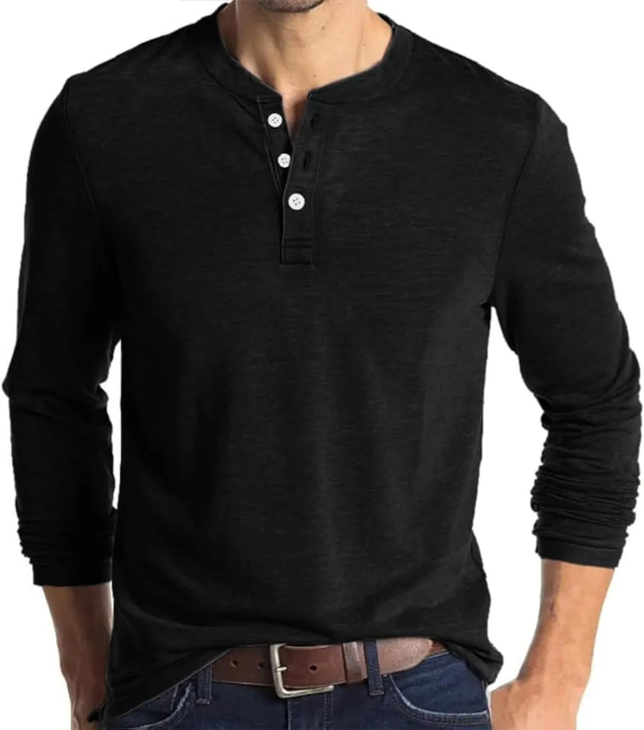 Opomelo Men's Henley Shirts Long Sleeve Casual Lightweight Pullover Shirts Fashion Slim Fit Button T-Shirts