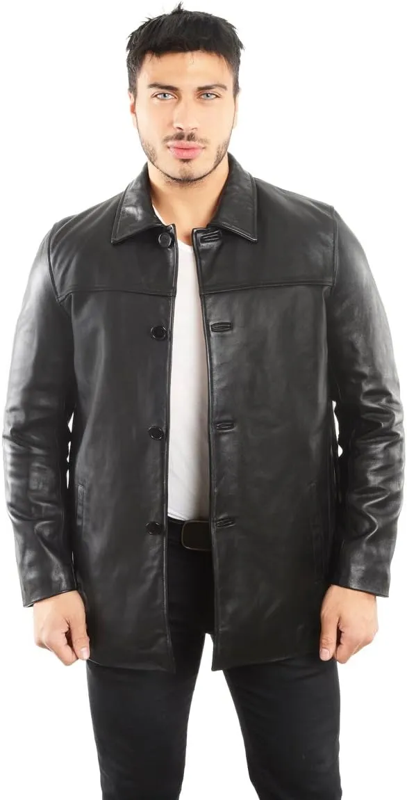 REED EST. 1950 Men's Jacket Genuine Lambskin Leather Four Button Car Coat