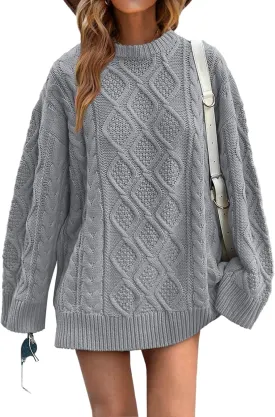 Saodimallsu Womens Oversized Sweaters Cable Knit Chunky Crew Neck Long Sleeve Loose Tunic Pullover Sweater