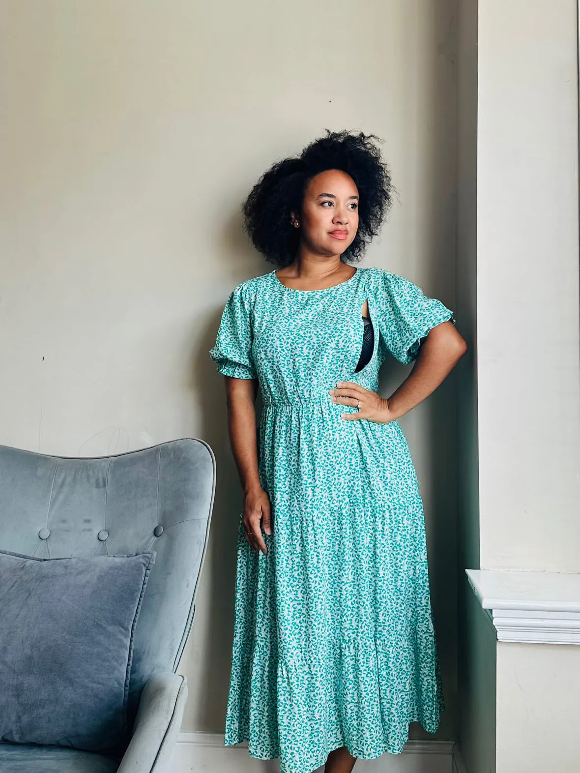 The Frankie Nursing Smock Dress - Aqua Panther