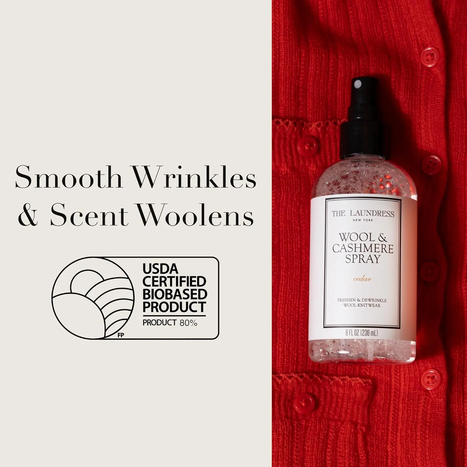 The Laundress Wool and Cashmere Fabric Spray, Wool Dewrinkle Spray, Upholstery and Linen Spray, Fabric Refresher, Cedar Scent, 8 Fl Oz