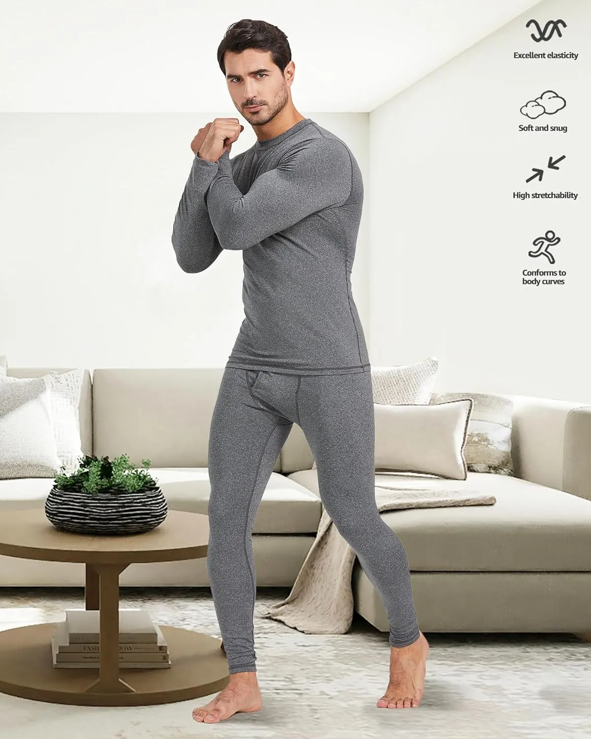 UNIQUEBLLA Long Johns Thermal Underwear Set for Men Thermal Base Layer Cold Weather Bottom Top