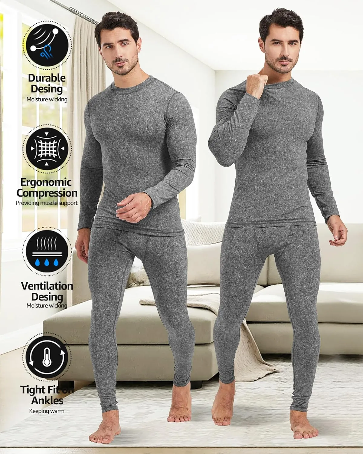 UNIQUEBLLA Long Johns Thermal Underwear Set for Men Thermal Base Layer Cold Weather Bottom Top