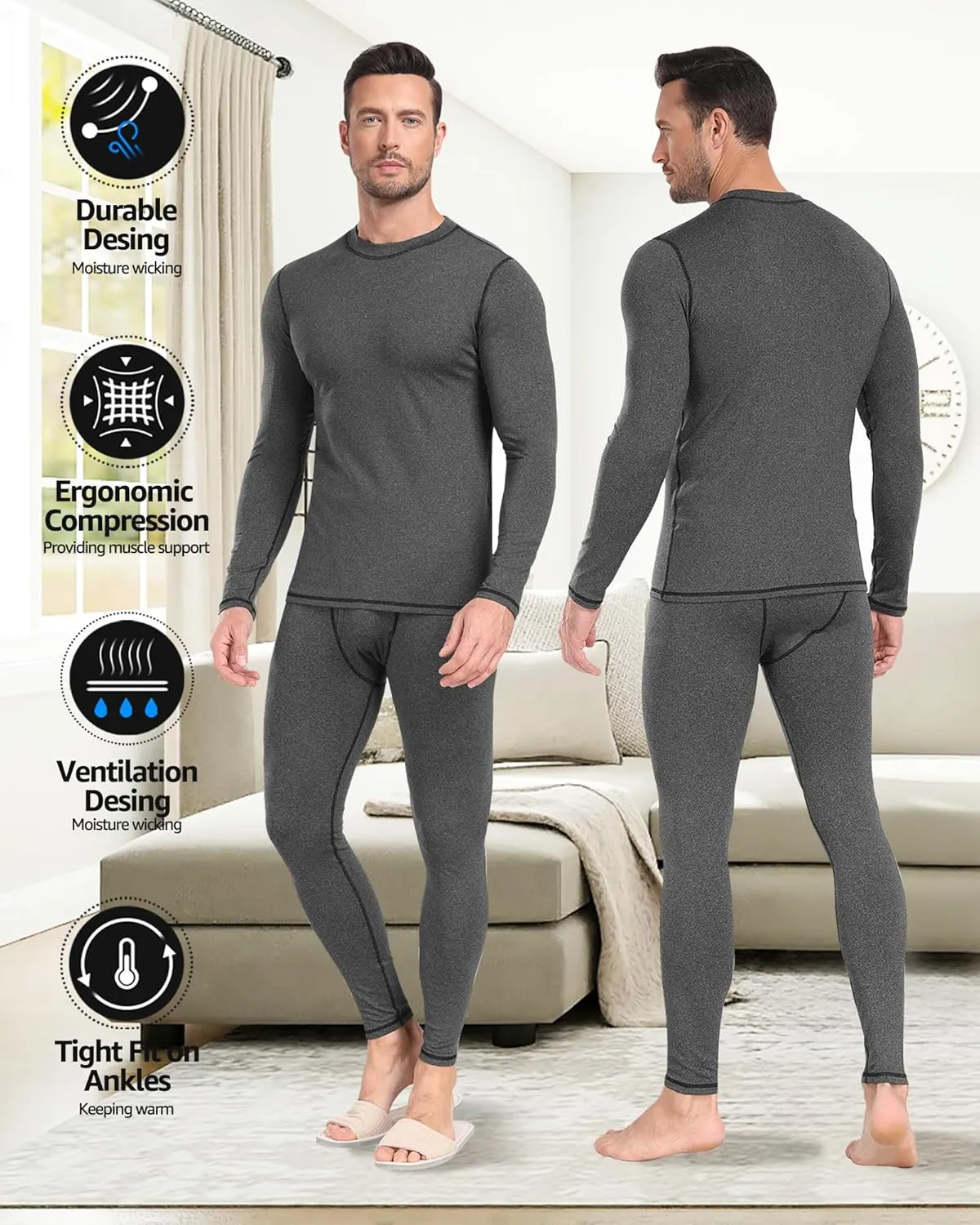 UNIQUEBLLA Long Johns Thermal Underwear Set for Men Thermal Base Layer Cold Weather Bottom Top
