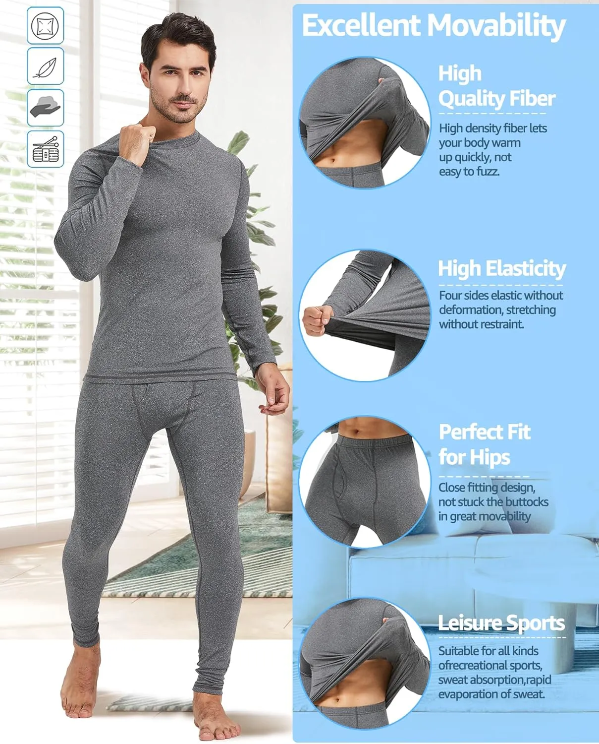 UNIQUEBLLA Long Johns Thermal Underwear Set for Men Thermal Base Layer Cold Weather Bottom Top