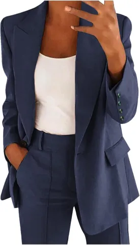 Womens 2025 Casual Temperament Solid Blazers Lapel Button Long Sleeve Cardigans with Pockets Loose Slim Formal Jackets