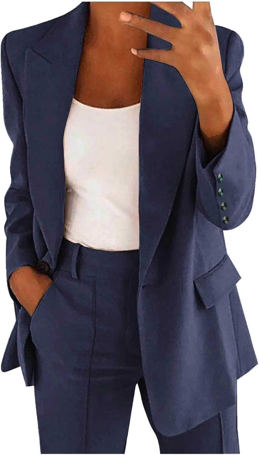 Womens 2025 Casual Temperament Solid Blazers Lapel Button Long Sleeve Cardigans with Pockets Loose Slim Formal Jackets