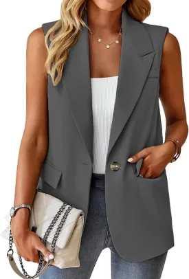 Womens Sleeveless Vest V-Neck Fashion Dressy Casual Open Front Trench Coat Jacket Cardigan Vests with Pockets