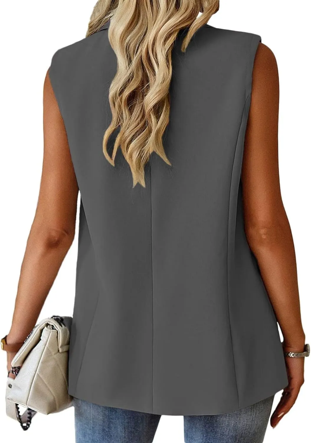 Womens Sleeveless Vest V-Neck Fashion Dressy Casual Open Front Trench Coat Jacket Cardigan Vests with Pockets