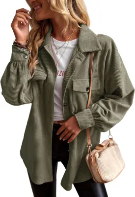 YNIQUE Women's Corduroy Shacket Boyfriend Shirt Jacket Long Sleeve Blouse Button Down Oversized Tops