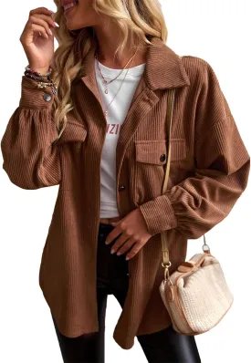 YNIQUE Women's Corduroy Shacket Boyfriend Shirt Jacket Long Sleeve Blouse Button Down Oversized Tops