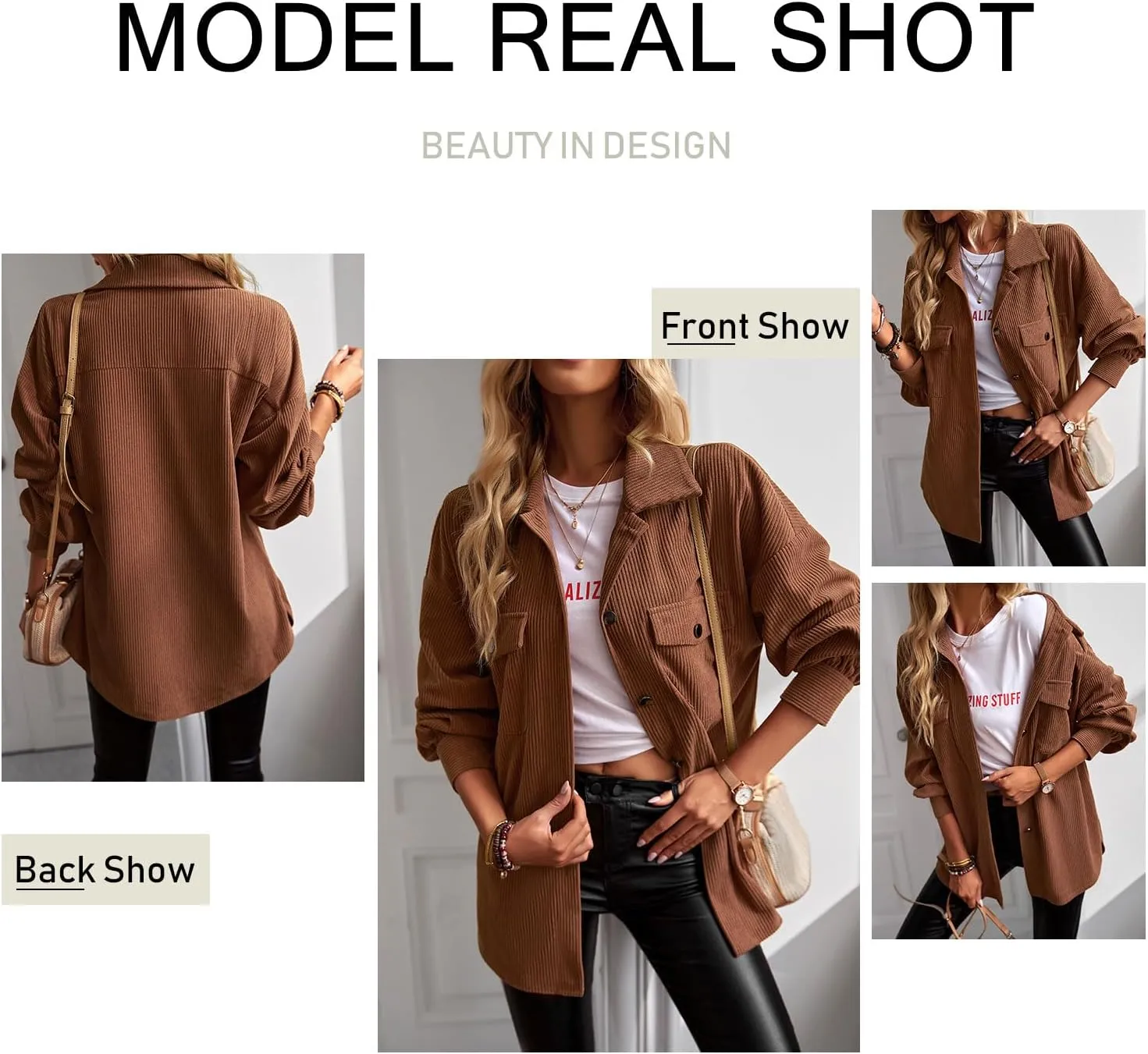 YNIQUE Women's Corduroy Shacket Boyfriend Shirt Jacket Long Sleeve Blouse Button Down Oversized Tops