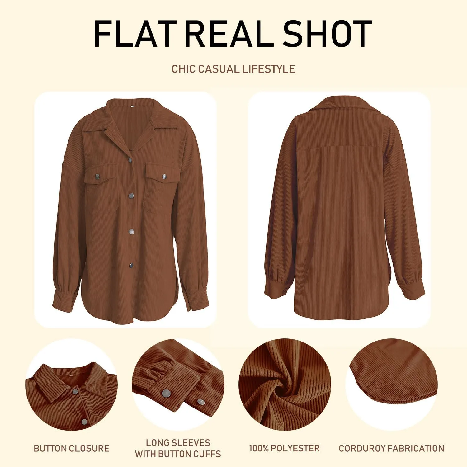 YNIQUE Women's Corduroy Shacket Boyfriend Shirt Jacket Long Sleeve Blouse Button Down Oversized Tops