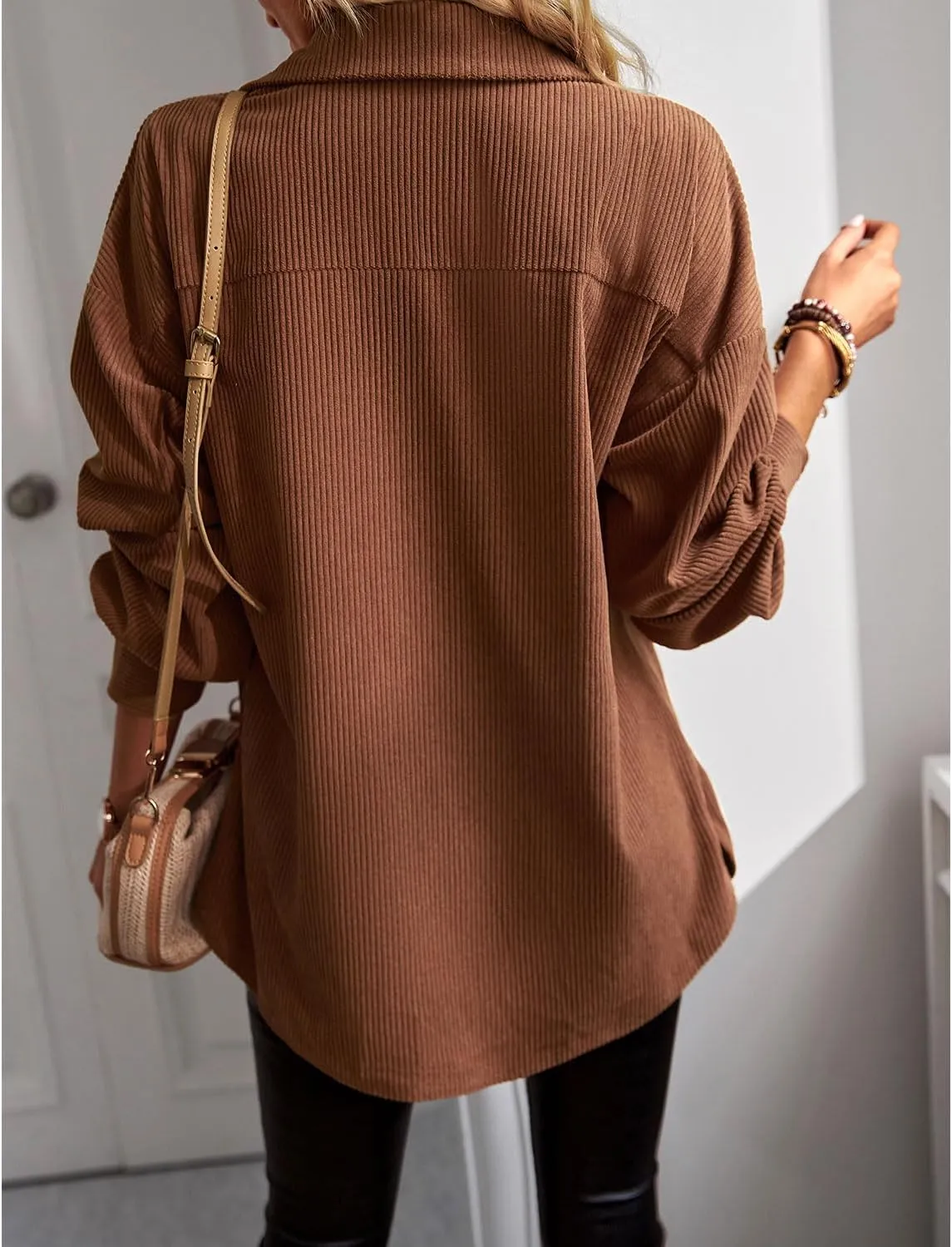 YNIQUE Women's Corduroy Shacket Boyfriend Shirt Jacket Long Sleeve Blouse Button Down Oversized Tops