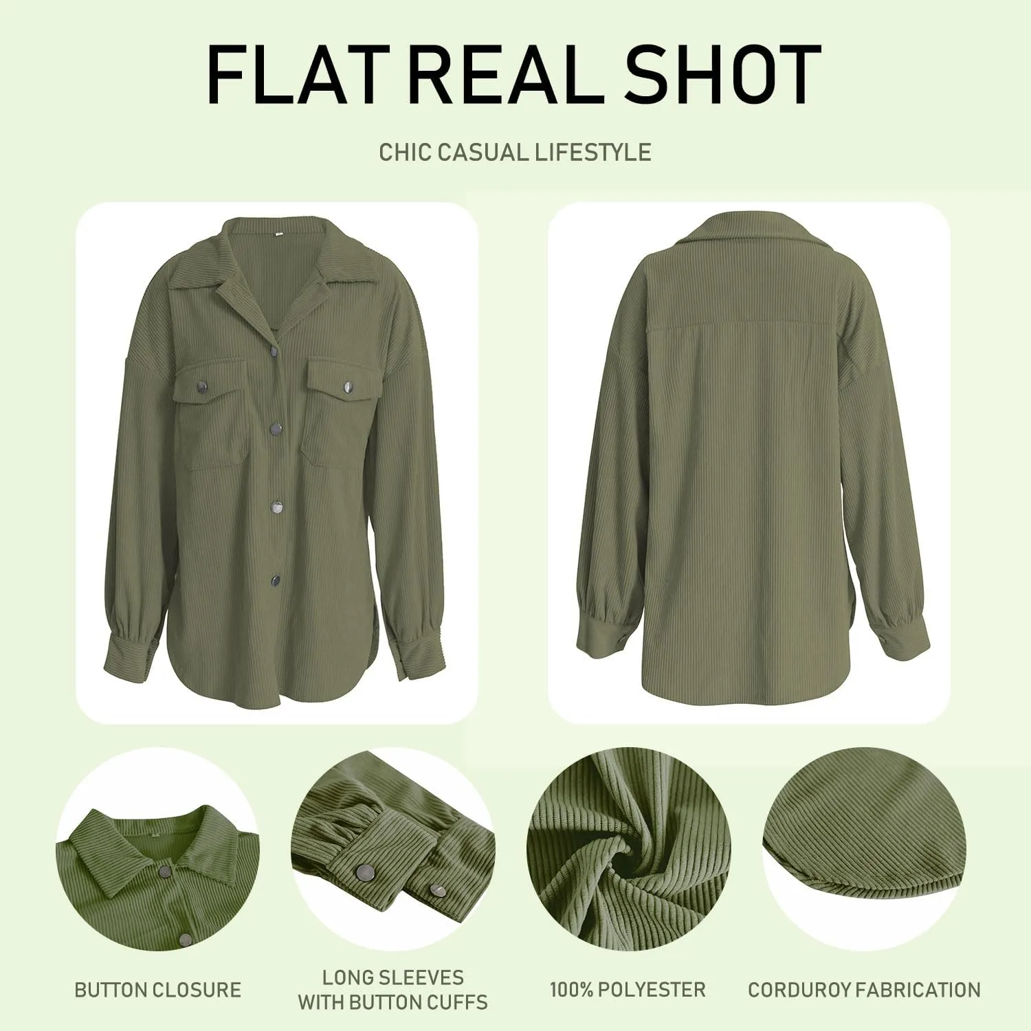 YNIQUE Women's Corduroy Shacket Boyfriend Shirt Jacket Long Sleeve Blouse Button Down Oversized Tops