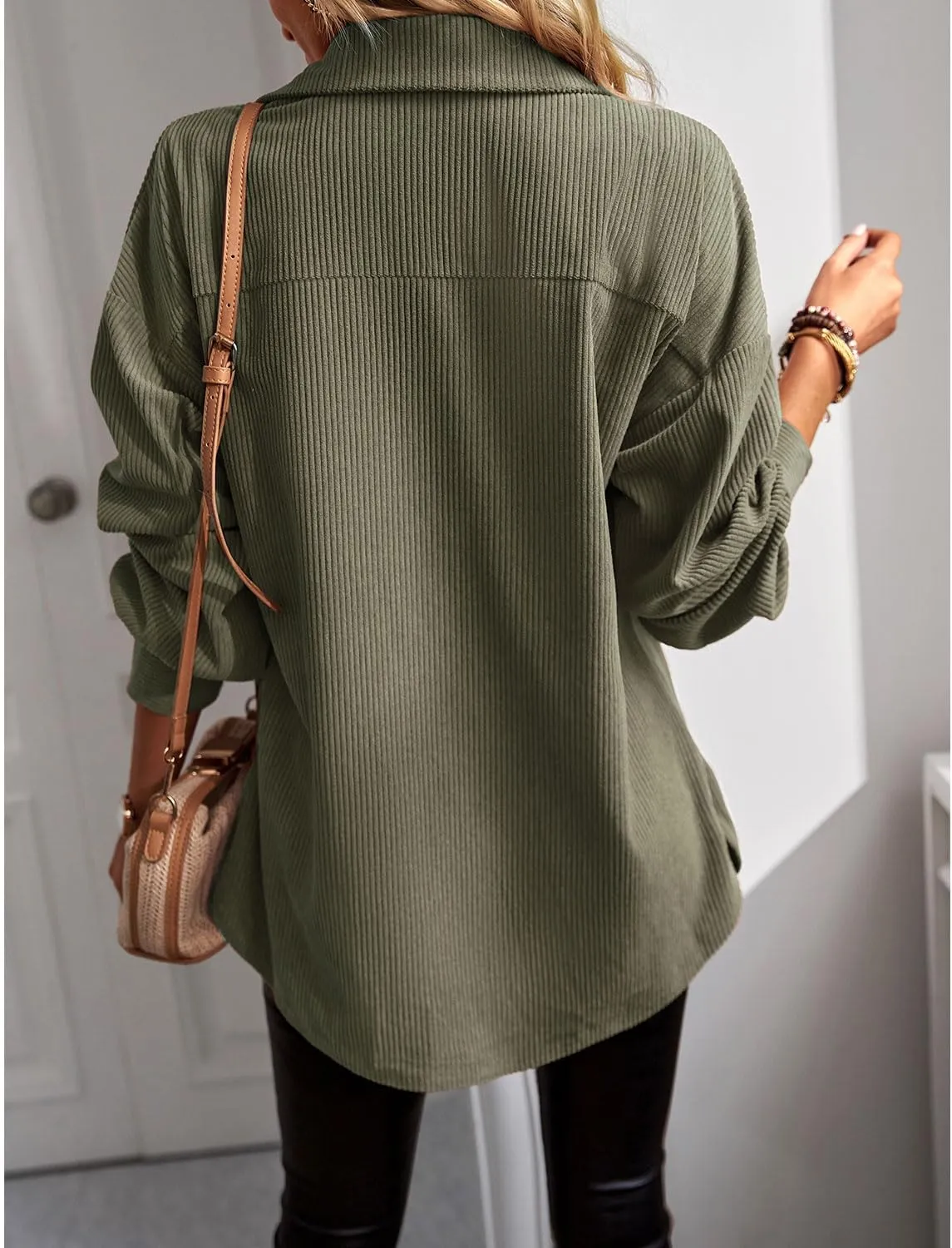 YNIQUE Women's Corduroy Shacket Boyfriend Shirt Jacket Long Sleeve Blouse Button Down Oversized Tops