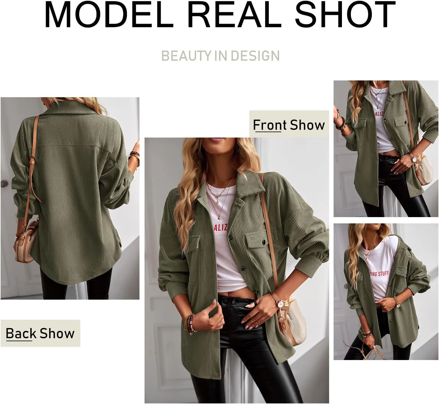 YNIQUE Women's Corduroy Shacket Boyfriend Shirt Jacket Long Sleeve Blouse Button Down Oversized Tops