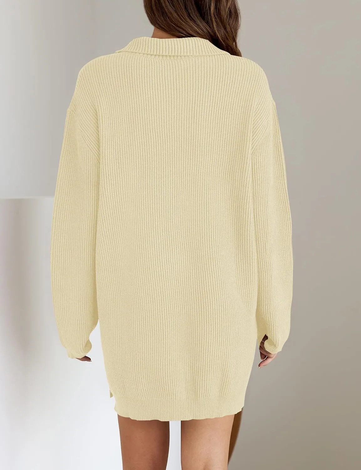 ZESICA Women's Long Sleeve Mini Sweater Dress Fall Quarter Zip Ribbed Knit Oversized Pullover Jumper Sweaters